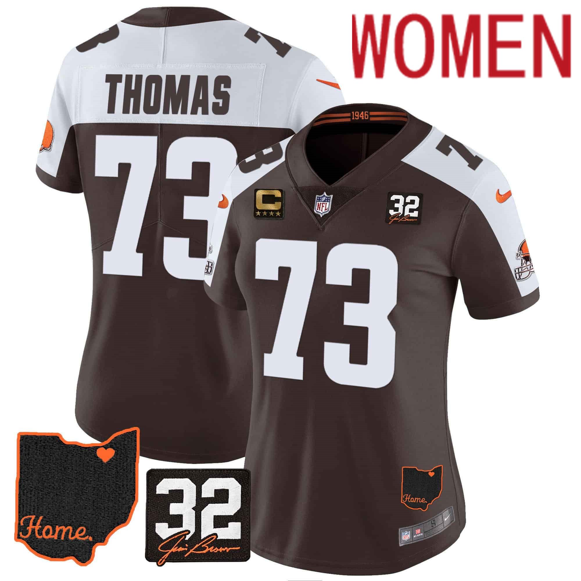 Women Cleveland Browns #73 Thomas Brown Memorial Home Patch 2024 Nike NFL Jersey